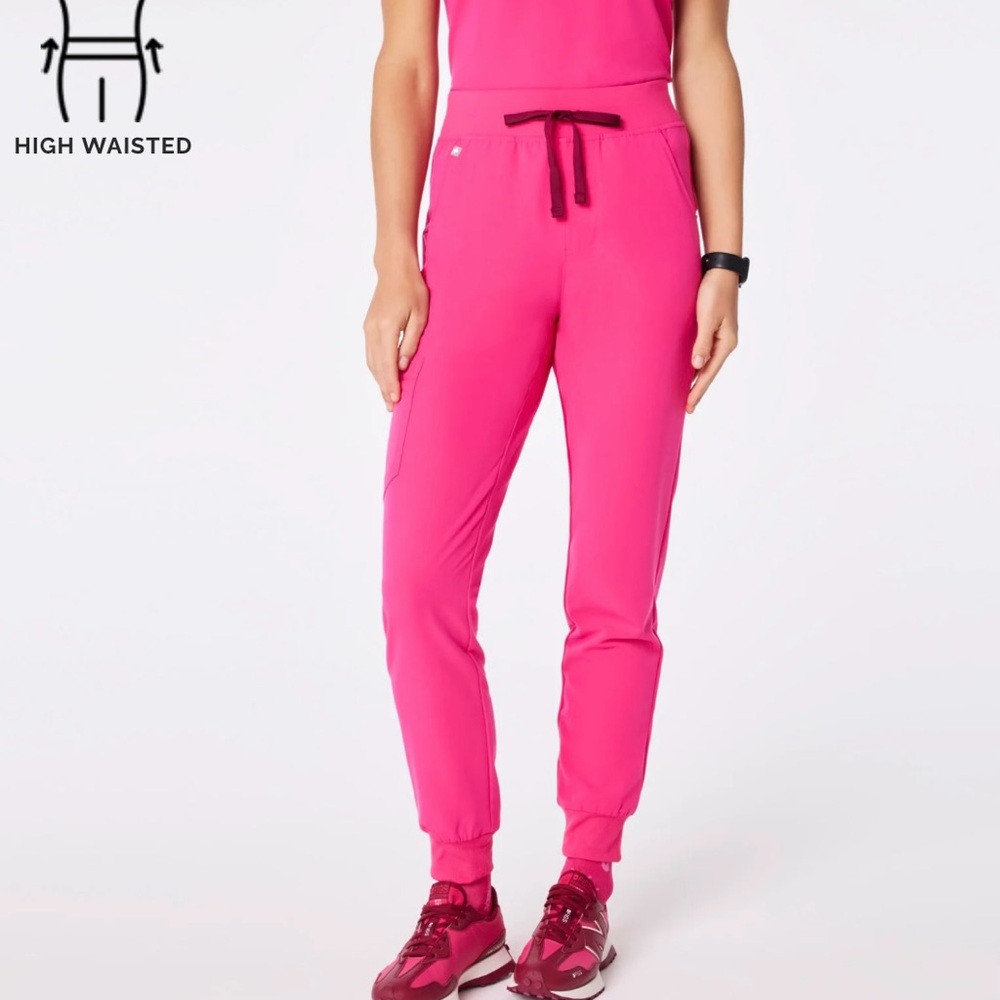 High Waisted Shocking Pink Figs Zamora Jogger Scrub Pants